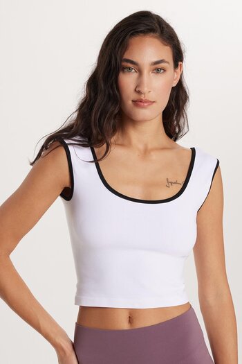 Tudors Women's Slim Fit Slim Fit Strap U Neck White Crop Tank Top