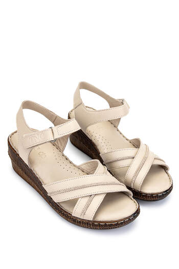 Tamer Tanca Women's Genuine Leather Beige Heeled Sandals