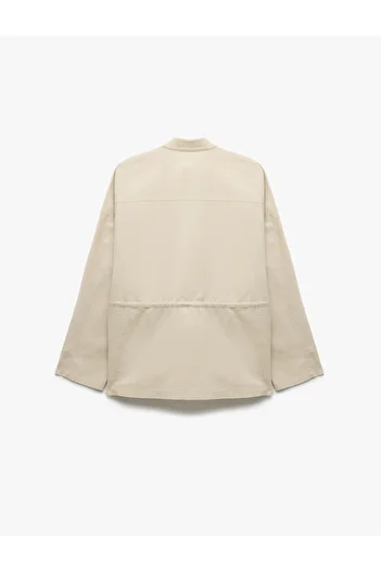 Koton Long Sleeve Flap Pocket Detailed Stand Collar Linen Jacket