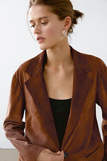 Massimo Dutti Dökümlü süet deri blazer