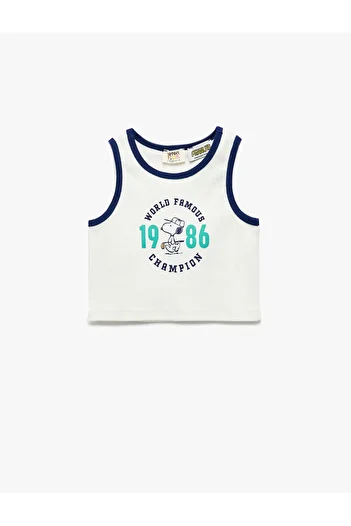Koton Licensed Crew Neck Sleeveless Snoopy Printed Crop Undershirt