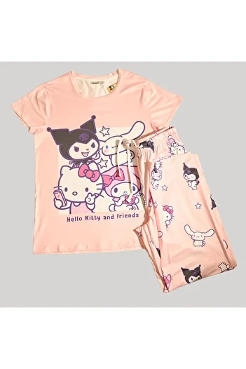 Hello Kitty WOMENS SHORT SLEEVE PAJAMA SETS , SILKY POLYESTER