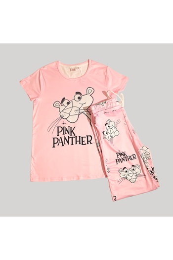 Panther PINK PANTHER WOMENS SHORT SLEEVE PAJAMA SETS , SILKY POLYESTER
