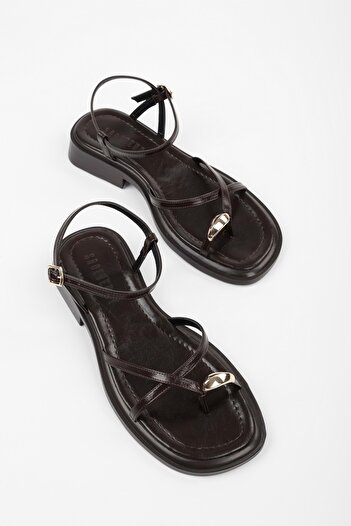 Shoeberry Women's Bianca Brown Skin Buckle Sandals