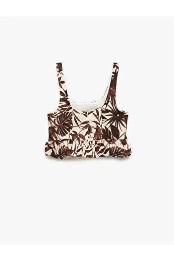 Koton Viscose and Linen Blended Square Neck Print Strap Crop Blouse