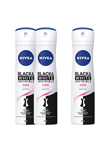 NIVEA Invisible Spray Deodorant For Black And White Clear, 3 X 150 ml