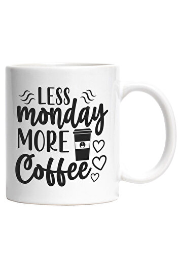 StoryGift Romania Mug with hearts and the text "Less monday, more coffee" - less from the day of l, With White Handle