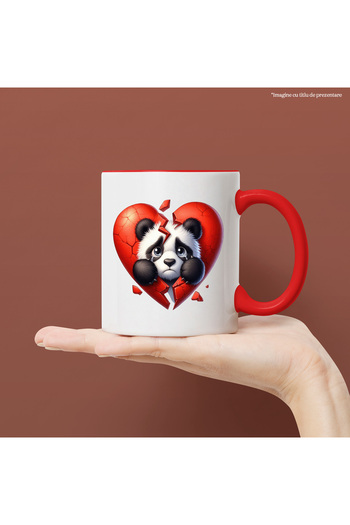 StoryGift Romania Mug with a sad Panda bear, illustration, broken heart, disappointment, breakup,, With