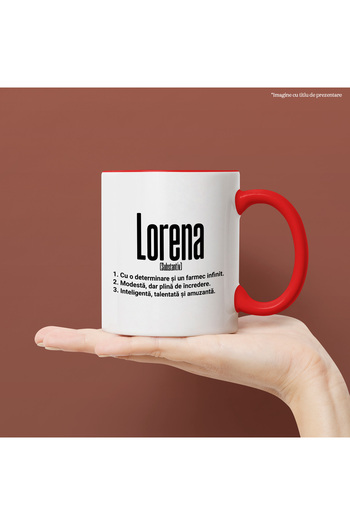 StoryGift Romania Mug With Name Lorena, and Motivational Message, Determination, Modesty, Intelligence,, With,STG.