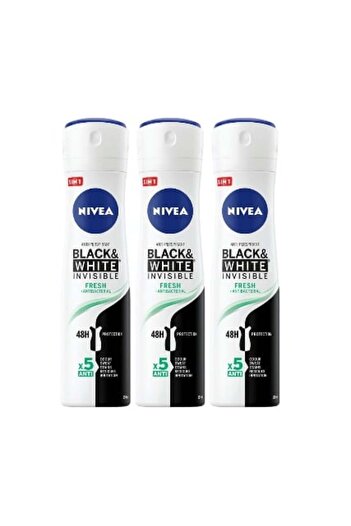 NIVEA Set of 3 Antiperspirant Deodorant for Women 150ml Black & White Invisible Fresh, 0% Alcohol