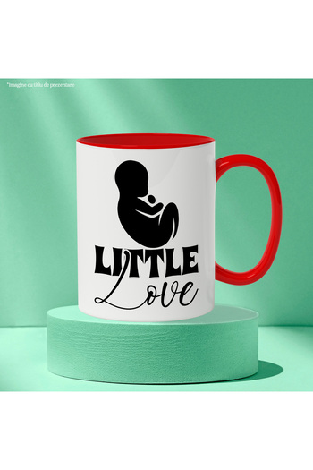 StoryGift Romania Cana Cu Un Bebelus Si Textul In Engleza "little Love" - Grija Cu Maner Rosu, Cu Maner,stg