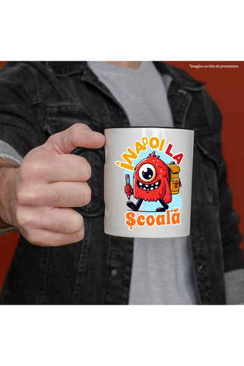StoryGift Romania Cana monstru gata de scoala un nou an scolar educatie, 330ml, Ceramica cu Maner , Cu Maner Negru STG