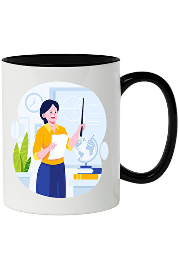 StoryGift Romania Cana Cu Profesor, Educatie, Glob, Carti, Matematica, Scoala, Multicolor 330 ml, , Cu Maner Negru