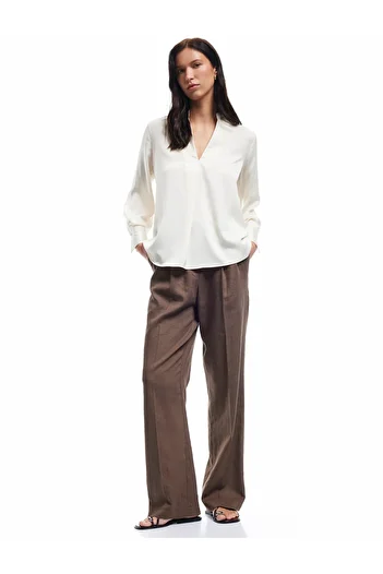 Koton Long Sleeve Satin Blouse with Cropped Collar