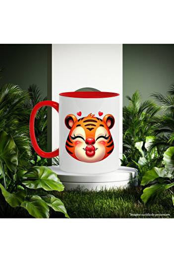 StoryGift Romania Mug with a female tiger giving a kiss | illustration | hearts | happiness | ap, Cu,STG
