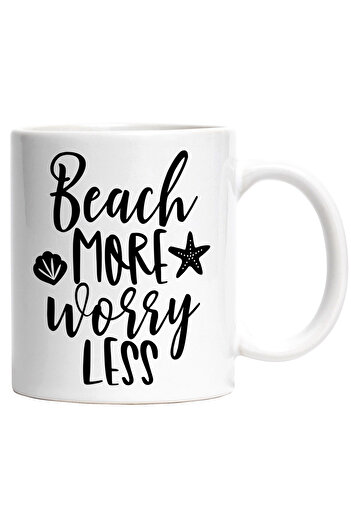 StoryGift Romania Mug with the message "Beach more, worry less" - more on the beach, less worries, with white handle