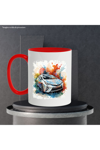 StoryGift Romania Mug With Car, Toyota, Watercolor Illustration, Paint, Multicolor 330 ml, Ceramics, With ,STG