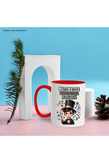 StoryGift Romania Cana Matematica e superputerea mea secreta scoala copii, 330ml, Ceramic cu Maner, Cu Maner Rosu