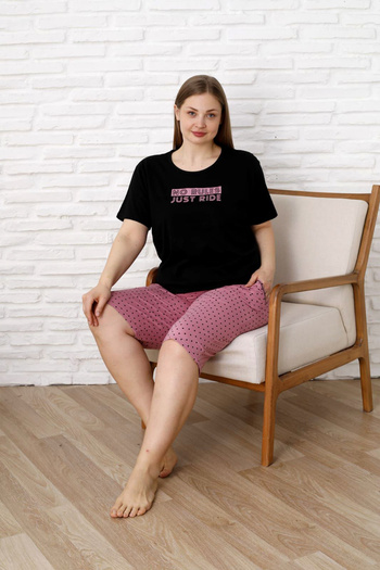 nisaNCa 100% Cotton Plus Size Short Sleeve Capri Women's Pajama Set