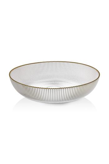 İLİVA Large Size Glass Salad Bowl - Gold Gilded Presentation Bowl