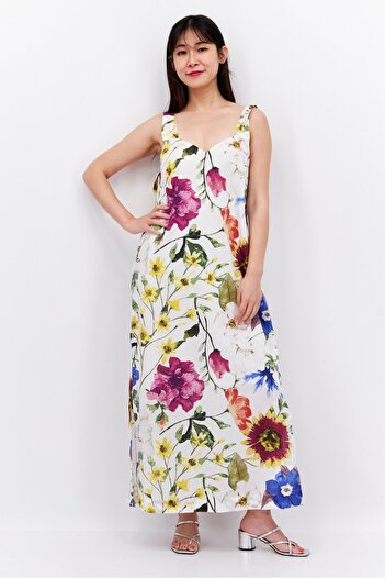 Esprit Women Floral Print Sheath Dress, White Combo