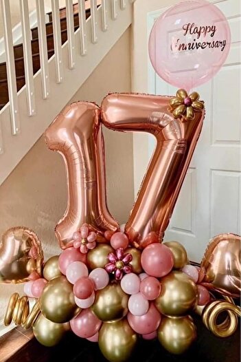 BeySüS Rosegold 17 Rakam Folyo Balon 80 cm