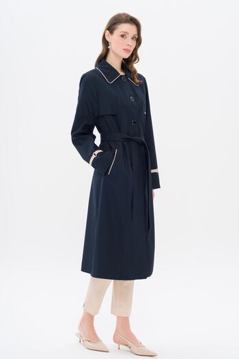 Olcay Plus Size Trench Coat - Wise Piping and Cape Shirt 4301