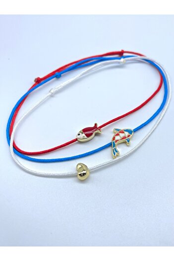 Concept HuBuTU 3 Pieces Minimal Fish Evil Eye Luck Figured Red Blue White Rope Summer Anklet Set