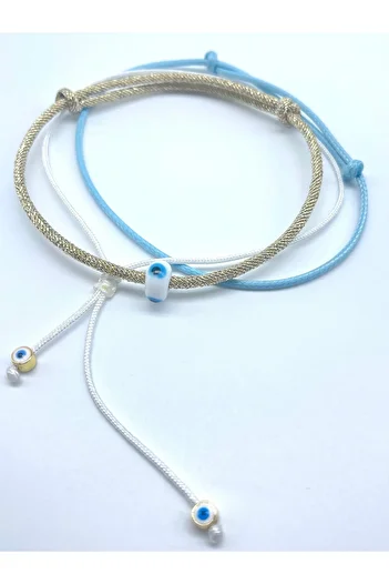 Concept HuBuTU 3 Pieces Minimal Murano Evil Eye Beaded Gold Paracord and Korean Floss Summer Anklet Set