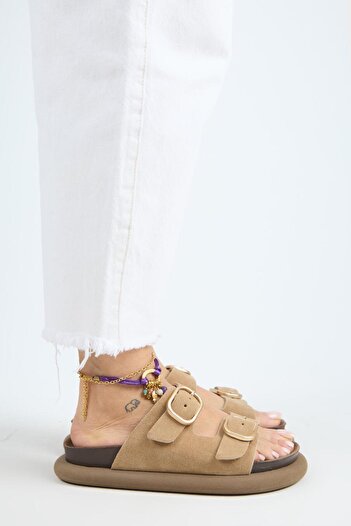 Manijero Lavanda Women's Genuine Leather Double Buckle Sand Slippers