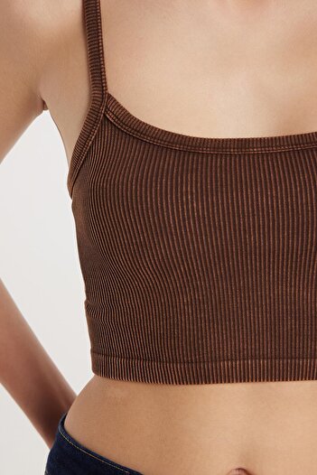 Tudors Women's Slim Fit Square Neck Plain Basic Brown Crop Tank Top