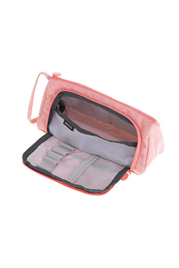 zola Storage pencil case, 2 compartments, interior pockets, 22x7x10cm, pink