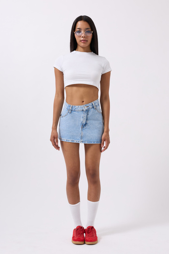 Black Fashion Fusta albastră mini din denim cu talie asimetrică