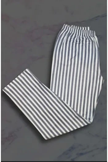 pijama dünyası Cotton Thin Breathable Fabric Gray White Striped Retro Women's Pajama Bottoms
