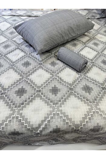 ŞENER HOME Canvas Patterned Bed Sheet Elastic Single Pique Set - Gray