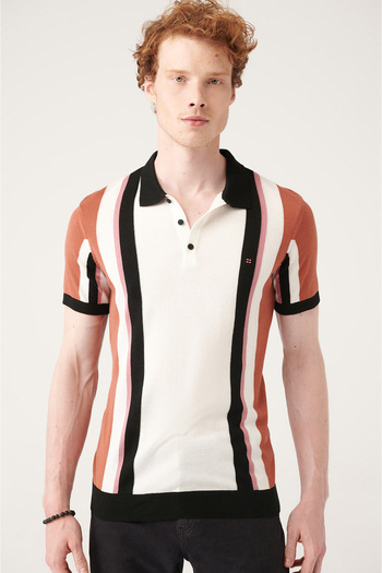Avva Men's Brick Color Block Polo Collar Knitwear T-Shirt A31Y5013