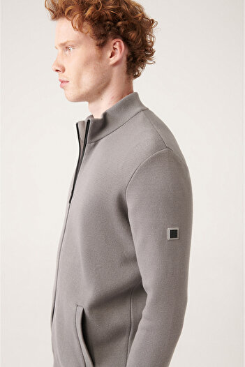 Avva Men's Gray Stand Collar Zippered Knitwear Cardigan A31Y5101