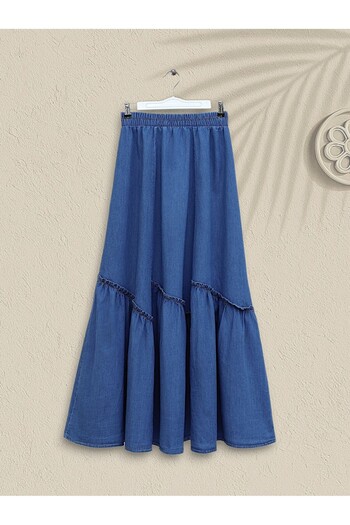 Modamorfo Elastic waist piece fabric denim skirt -indigo