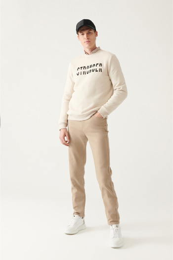 Avva Men's Beige Basic 5 Pocket Cotton Trousers B 003007