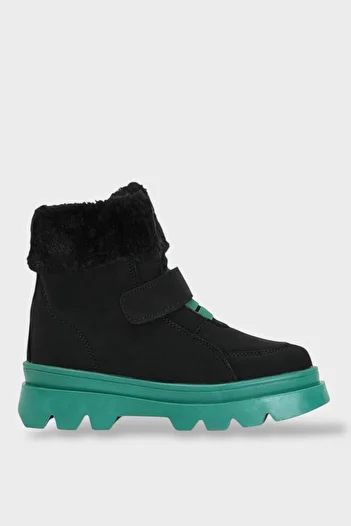 Liger Non-Slip Thick Sole Furry Velcro Children's Boots Black - Green