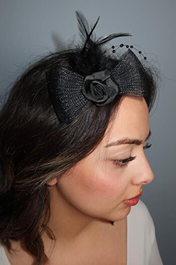 TAKIŞTIR Black Color Flower Detailed Small Size Wedding Hat/Valet Hat