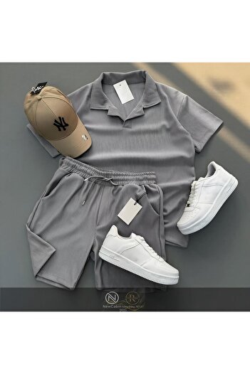 Risil-Nu Company Ribbed Ottoman Premium Fabric Polo Neck Unisex T-Shirt and Shorts Set