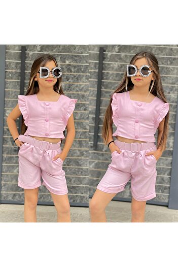 KOKOŞ BEBEK Girls Set with Linen Shorts |   Between 3/12 Years