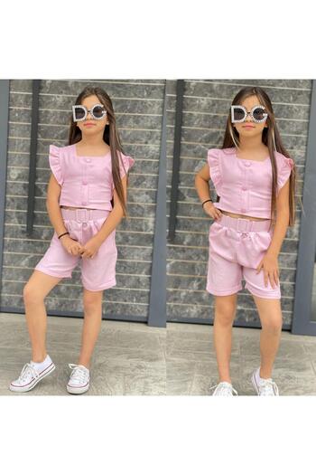 KOKOŞ BEBEK Girls Set with Linen Shorts |   Between 3/12 Years