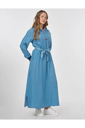KYR Logo Detailed Lyocell Dress Blue