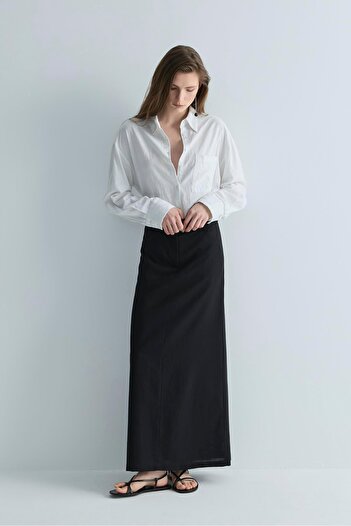 Suud Collection Siyah Marie Maxi Keten Etek
