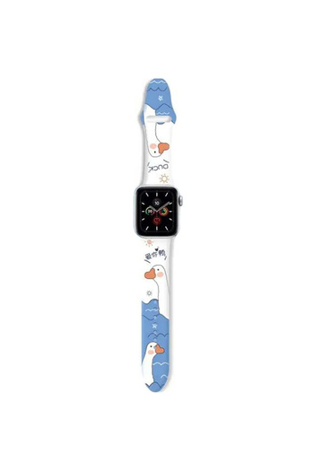 REDz Accessories Curea Duck, pentru Apple Watch, imprimeu de desene animate, reglabilă, silicon, albă - 44/45/46/49 mm, medie