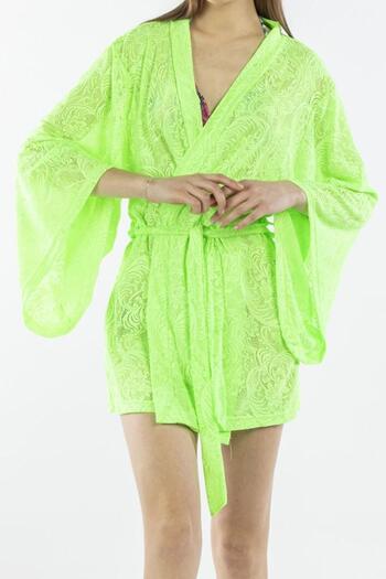 Nicoletta Women's Pareo Kaftan Dressing Gown Lace Green