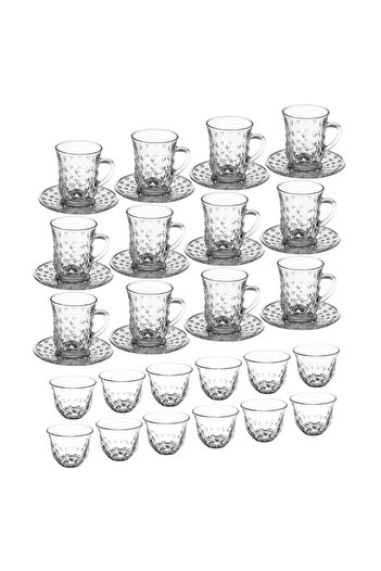 ABAREEK 36-piece clear glass tea set consisting of 12 tea cups, 12 tea saucers, and 12 coffee cups