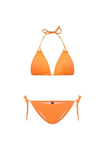 AQUAVİVA Women's Neon Orange Stella Halterneck Drawstring Triangle Bikini Set
